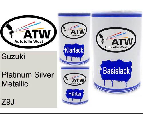 Suzuki, Platinum Silver Metallic, Z9J: 500ml Lackdose + 500ml Klarlack + 250ml Härter - Set, von ATW Autoteile West.